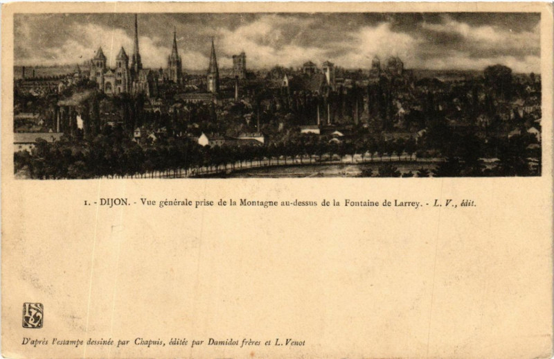 Carte postale ancienne Dijon - Vue générale prise de la Montagne au-dessus de la Fontaine à Dijon