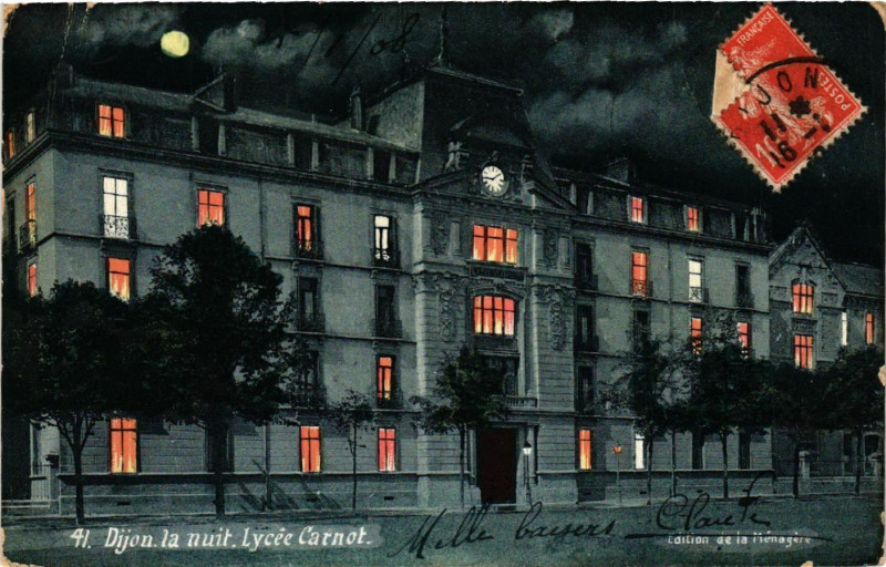 Carte postale ancienne Dijon - La Nuit - Lycée Carnot à Dijon