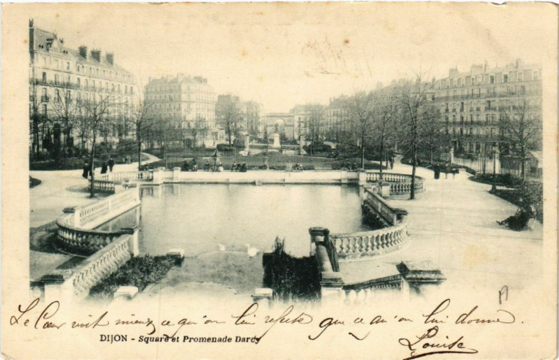 Carte postale ancienne Dijon - Square et Promenade Darcy à Dijon