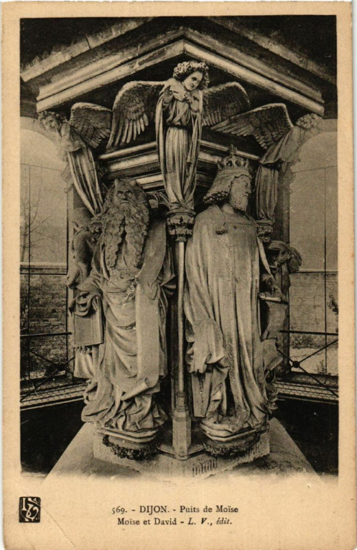 Carte postale ancienne Dijon - Puits de Moise - Moise et David à Dijon