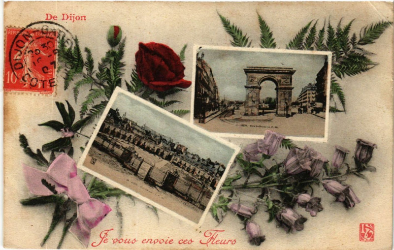 Carte postale ancienne Dijon - Scenes - Je vous envoie ces Fleurs à Dijon