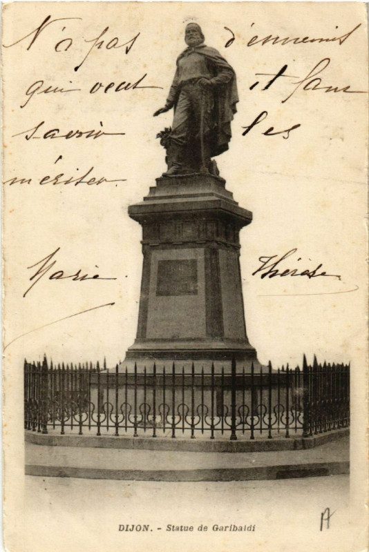 Carte postale ancienne Dijon - Statue de Garibaldi à Dijon