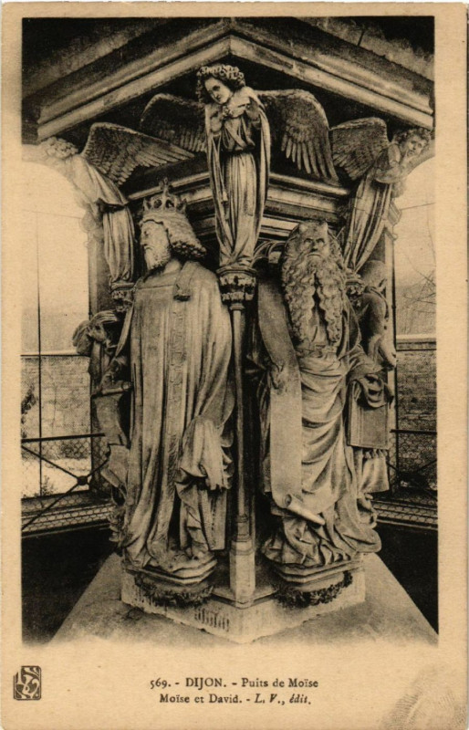 Carte postale ancienne Dijon - Puits de Moise - Moise et David à Dijon