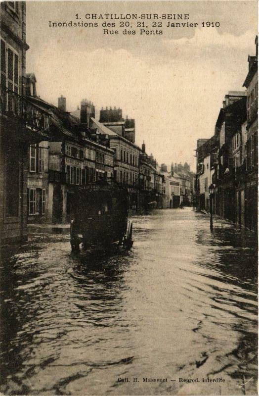 Carte postale ancienne Chatillon-sur-Seine Inondations des 20, 21, 22 Janvier 1910 à Châtillon-sur-Seine