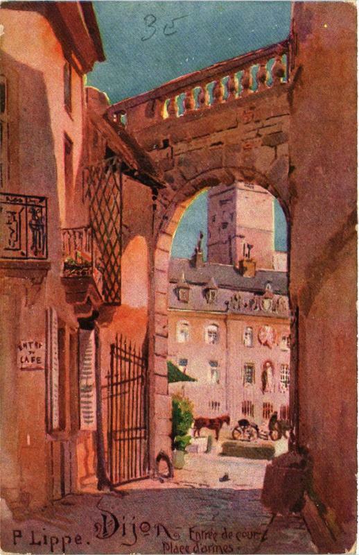Carte postale ancienne Dijon Entrée de cour Place darmes à Dijon