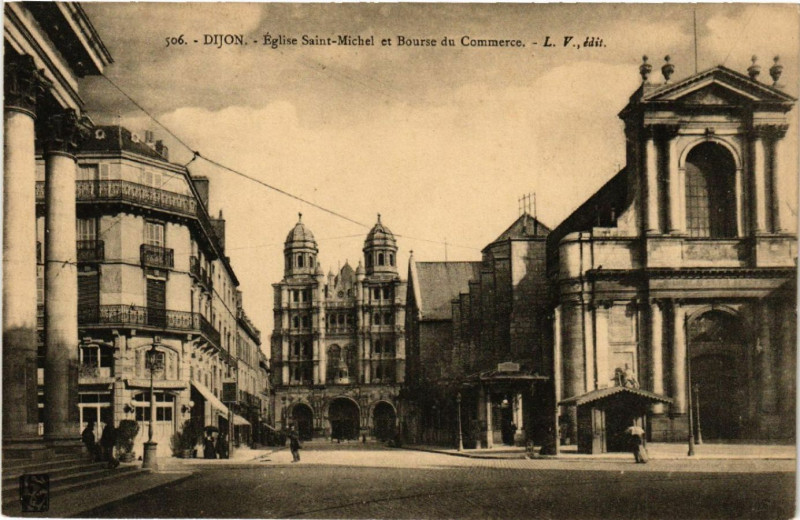 Carte postale ancienne Dijon - Eglise Saint-Michel et Bourse de Commerce à Dijon