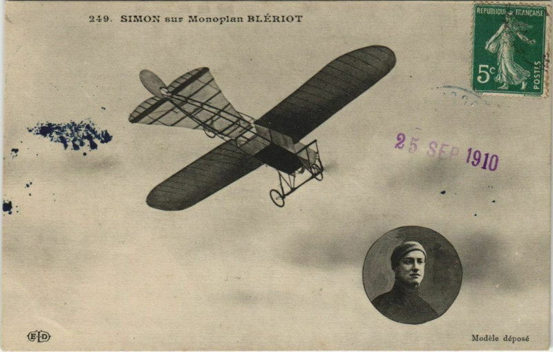 Carte postale ancienne Dijon - Aviation Simon sur monoplan Blériot à Dijon