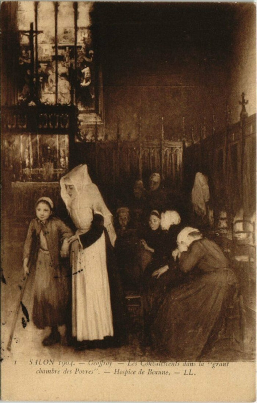 Carte postale ancienne Beaune - Les convalescents dans la grant chambre des Povres à Beaune