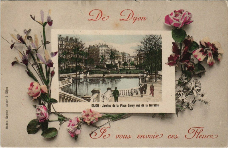 Carte postale ancienne Dijon Je vous envoie ces Fleurs à Dijon