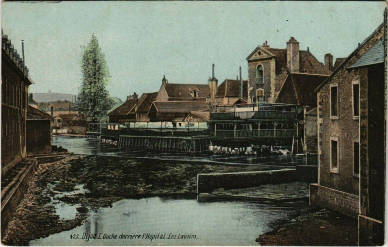 Carte postale ancienne Dijon - L'Ouche derriere l'Hopital à Dijon