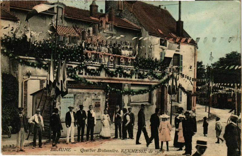 Carte postale ancienne Beaune Quartier Bretonniere Kermesse de 1906 à Beaune