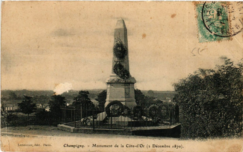Carte postale ancienne Champigny - Monument de la Cote-d'Or (2 Décembre 1870)