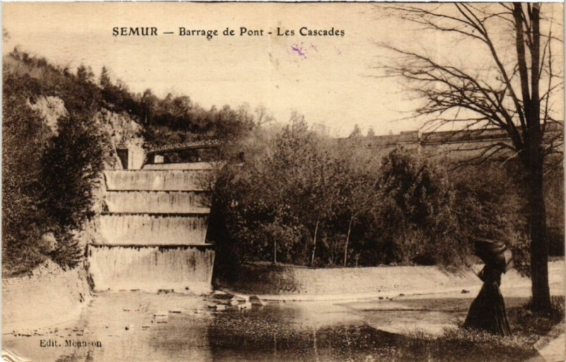 Carte postale ancienne Semur - Barrage de Pont - Les Cascades à Pont