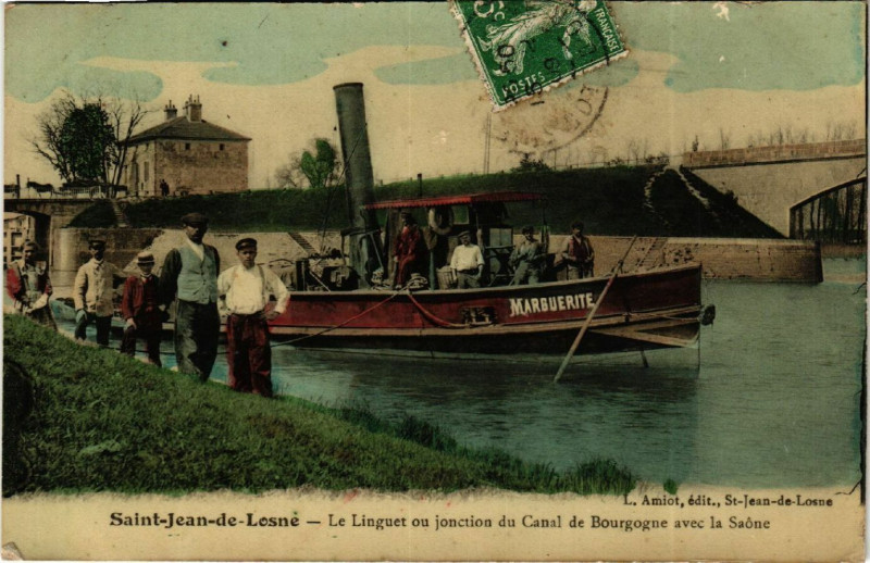 Carte postale ancienne Le Linguet ou jonction du Canal de Bourgogne avec la Saône à Saint-Usage