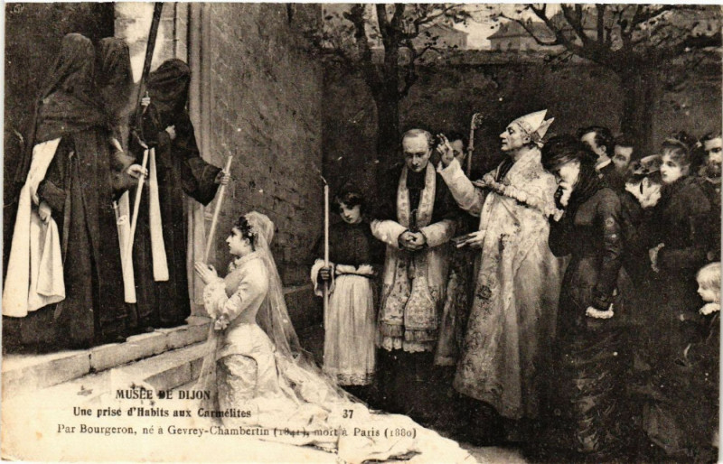 Carte postale ancienne Musée de Dijon - Une prise d'Habits aux Carmélites -Par Bourgeron à Dijon