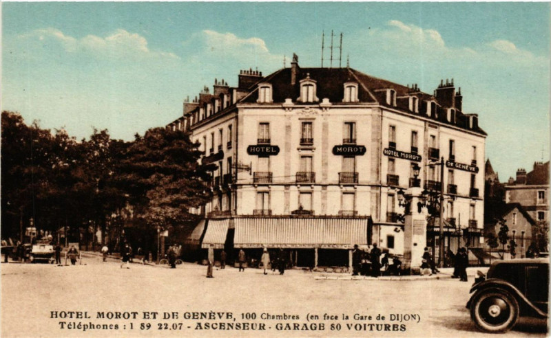 Carte postale ancienne Hotel Morot et de Genéve, 100 Chambres (en face la Gare de Dijon) à Dijon