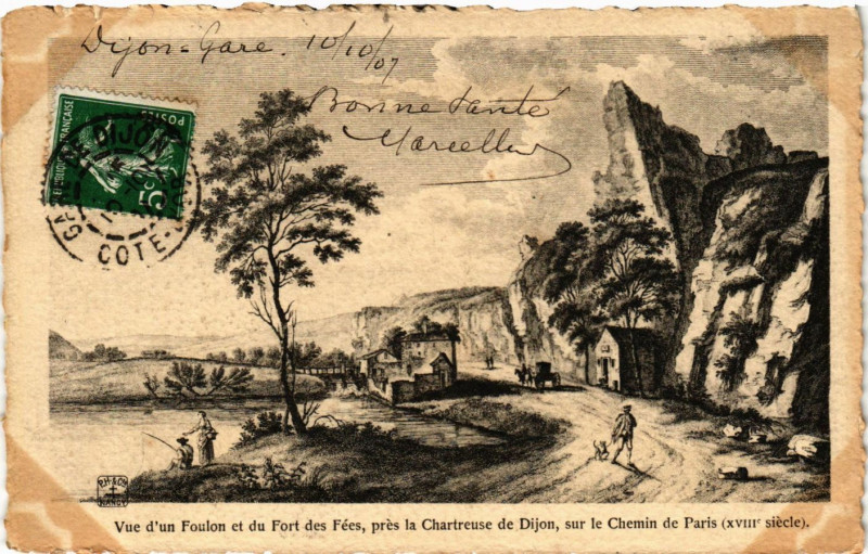 Carte postale ancienne Vue d'un Foulon et du Fort des Fées prés la Chartreuse de Dijon à Dijon