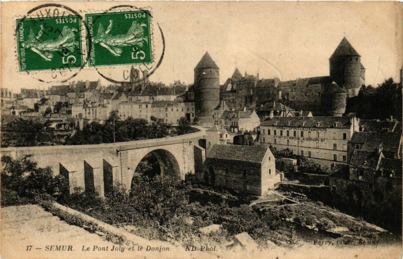 Carte postale ancienne Semur - Le Pont Joly et le Donjon à Pont