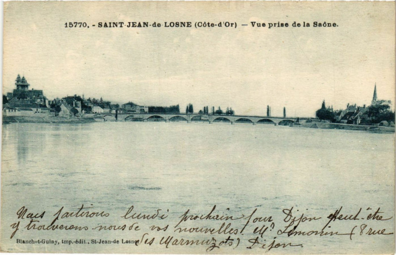 Carte postale ancienne Saint-Jean-de-Losne (Cote-d'Or) - Vue prise de la Saone à Saint-Jean-de-Losne