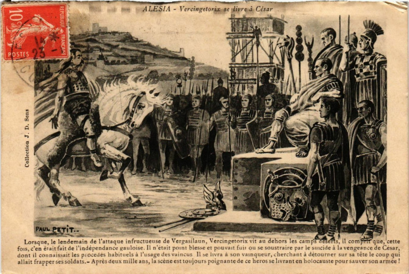 Carte postale ancienne Alesia - Vercingetorix se livre a César