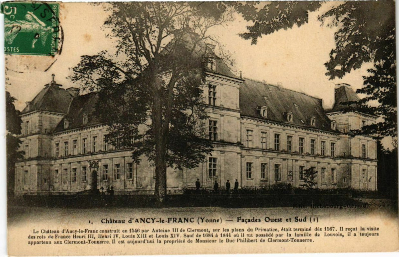 Carte postale ancienne Chateau d'Ancy-le-Franc - Facades Ouest et Sud à Ancy-le-Franc