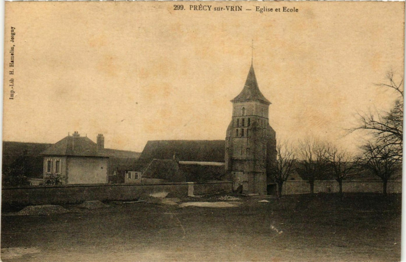 Carte postale ancienne Precy-sur-Vrin - Eglise et Ecole France à Précy-sur-Vrin