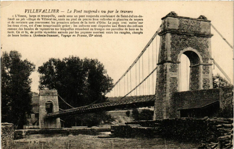 Carte postale ancienne Villevallier - Le Pont Suspendu vu par le Trarers France à Villevallier