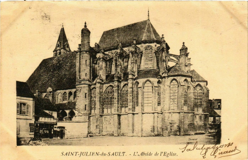 Carte postale ancienne Saint-Julien-du-Sault - L'Abside de l'Eglise France à Saint-Julien-du-Sault