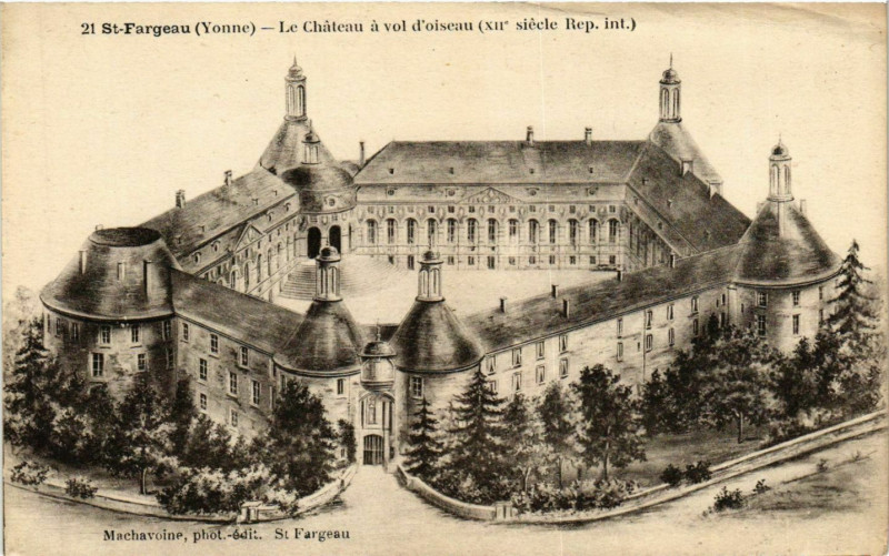 Carte postale ancienne Saint-Fargeau - Le Chateau a vol d'Oiseau France à Saint-Fargeau