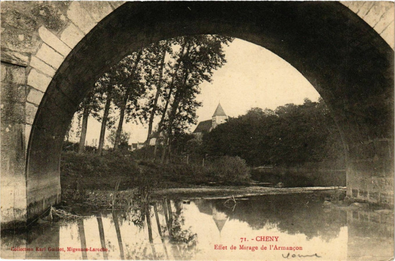 Carte postale ancienne Cheny - Effet de Mirage de l'Armancon France à Cheny