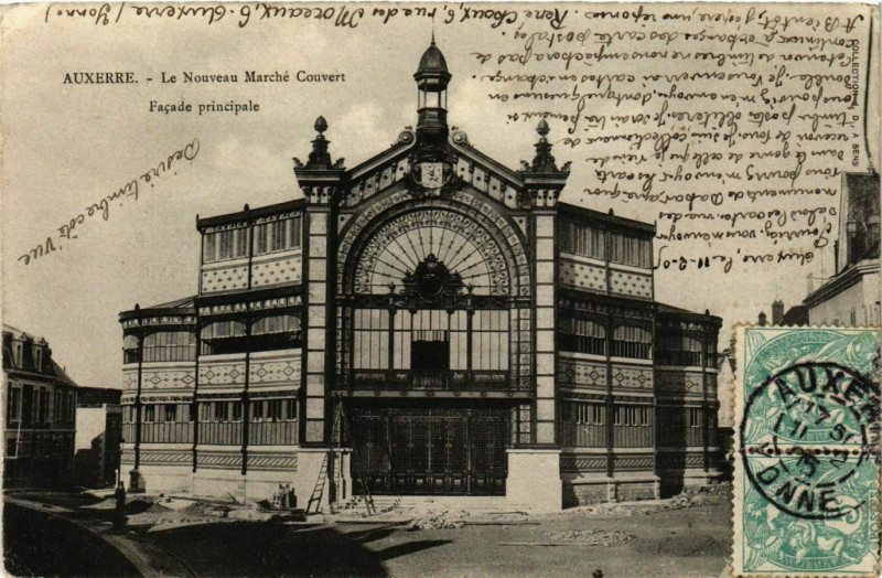 Carte postale ancienne Auxerre - Le Nouveau Marche Couvert - Facade Principale France à Auxerre