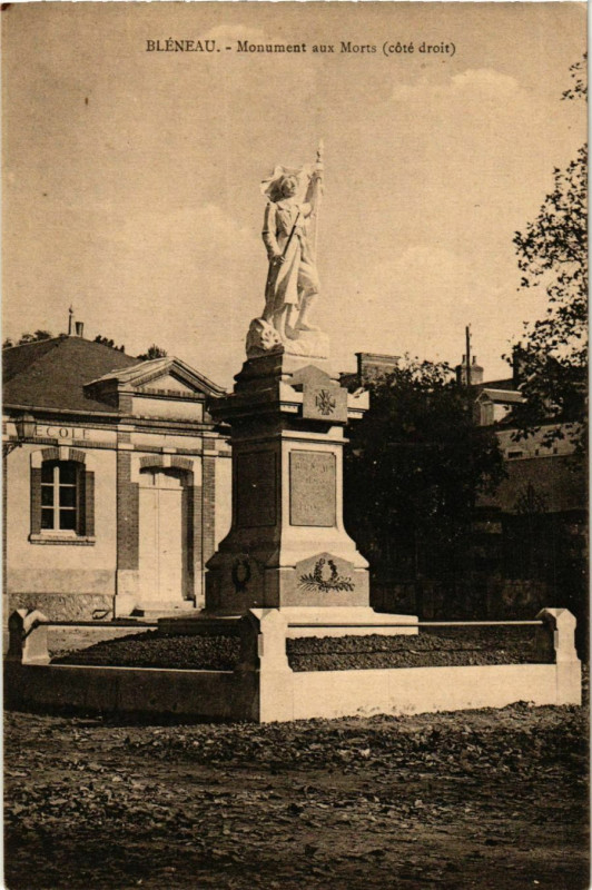 Carte postale ancienne Bleneau - Monument aux Morts - Cote Droit France à Bléneau
