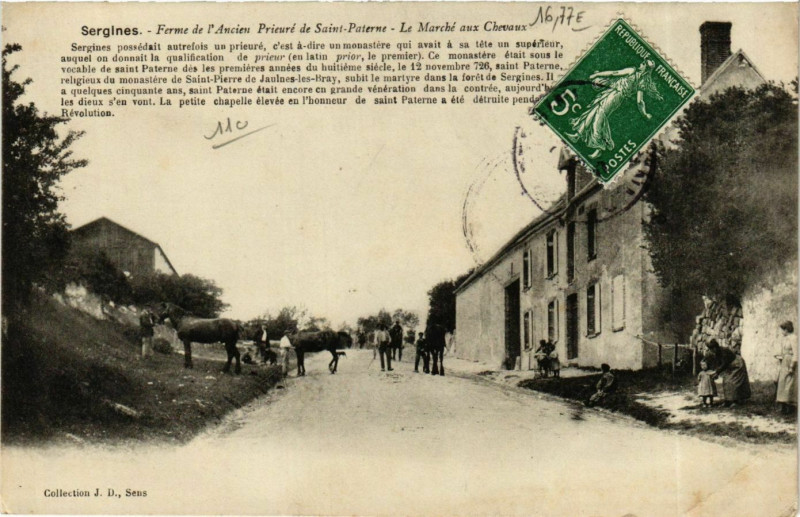 Carte postale ancienne Sergines Ferme de lAncien Saint-Paterne Marché aux Chevaux à Sergines
