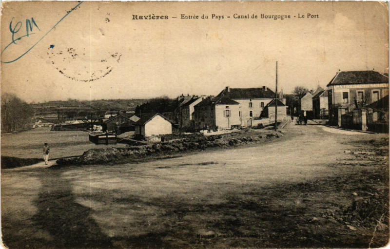 Carte postale ancienne Ravieres - Entrée du Pays - Canal de Bourgogne - Le Port à Ravières