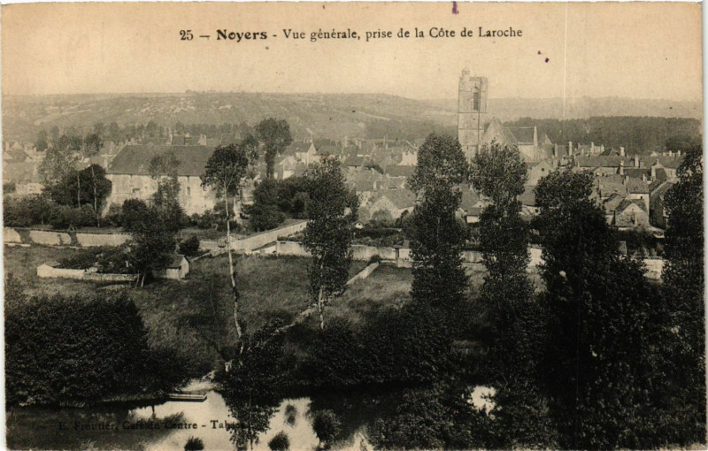 Carte postale ancienne Noyers - Vue générale prise de la Cote de Laroche à Noyers