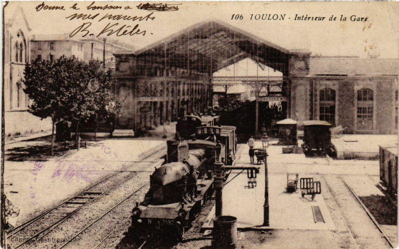 Carte postale ancienne Toulon - Int. de la Gare