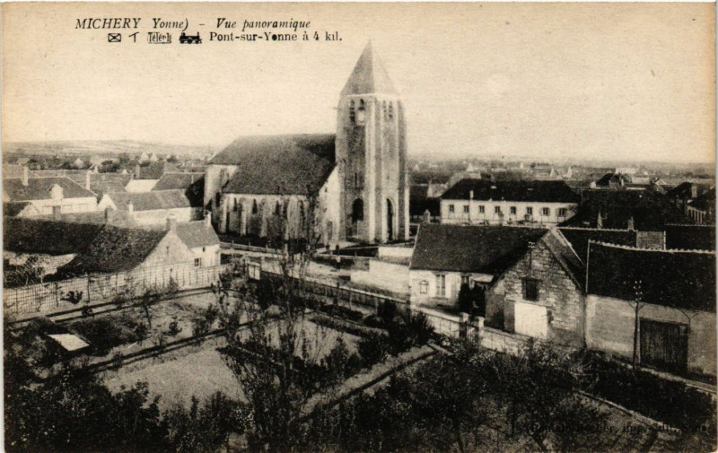 Carte postale ancienne Michery - Vue panoramique - Pont-sur-Yonne à Michery