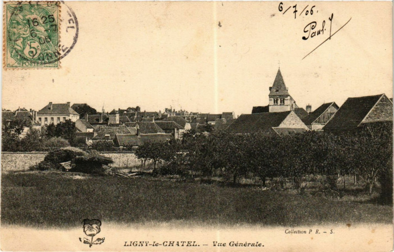 Carte postale ancienne Ligny-le-Chatel - Vue générale à Ligny-le-Châtel
