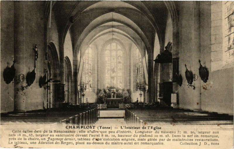 Carte postale ancienne Champlost - L'Int. de l'Eglise à Champlost