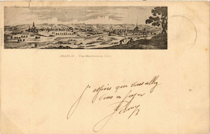 Carte postale ancienne Chablis - Vue générale en 1660 à Chablis