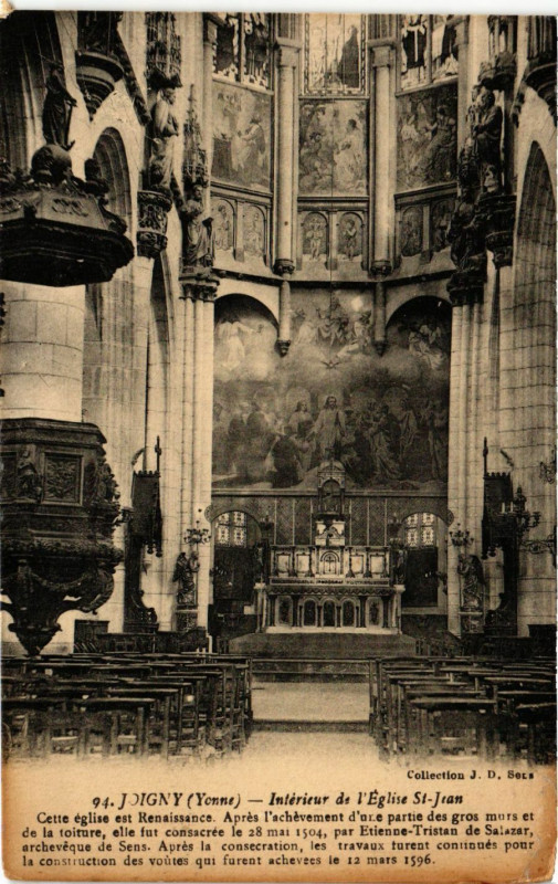 Carte postale ancienne Joigny - Int. de l'Eglise Saint-Jean à Joigny