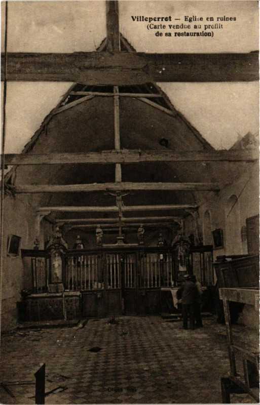 Carte postale ancienne Villeperret - Rglise en ruines (Carte venduc au profilt de sa