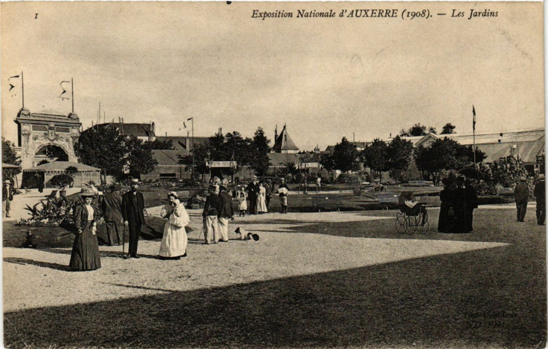 Carte postale ancienne Expo Nationale d'Auxerre (1908) - Les Jardins à Auxerre