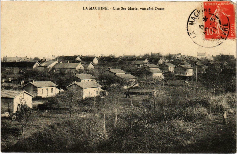 Carte postale ancienne La Machine Cite Sainte-Marie vue cote Ouest Nievre à Sainte-Marie