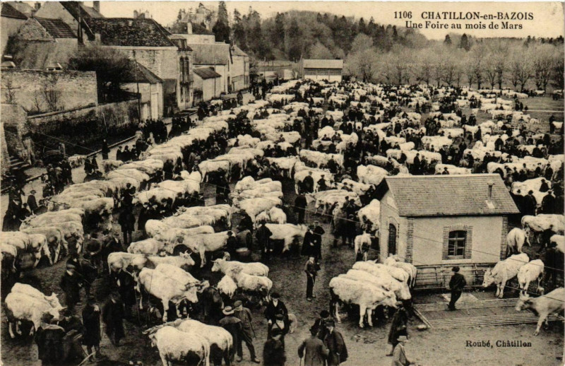 Carte postale ancienne Chatillon-en-Bazois Une foire au mois de Mars à Châtillon-en-Bazois