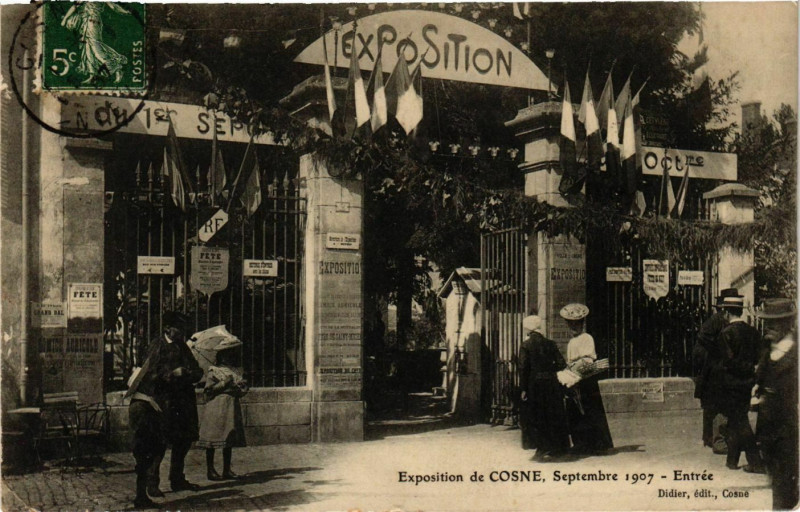 Carte postale ancienne Expo de Cosne 1907 l'Entrée