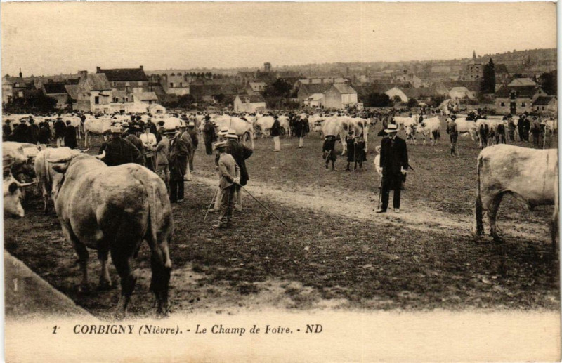 Carte postale ancienne Corbigny Champ de Foire. Nd Phot 1 à Corbigny