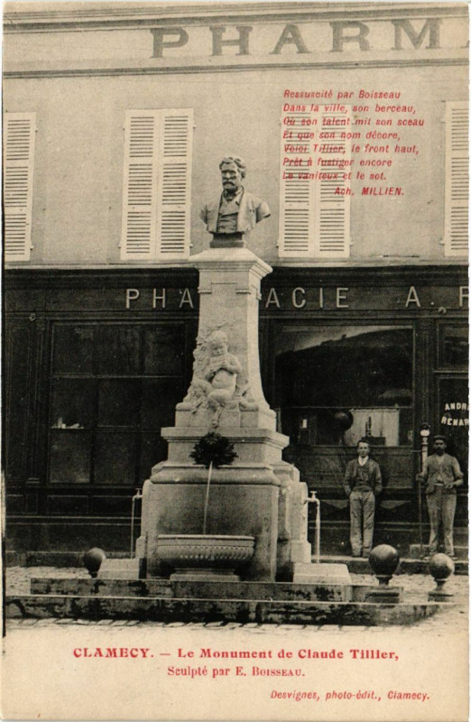 Carte postale ancienne Clamecy - Le Monument de Claude Tillier à Clamecy