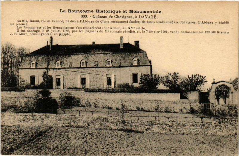 Carte postale ancienne La Bourgogne Hist. et Mon. - Chateau de CheVIGNES a Davaye