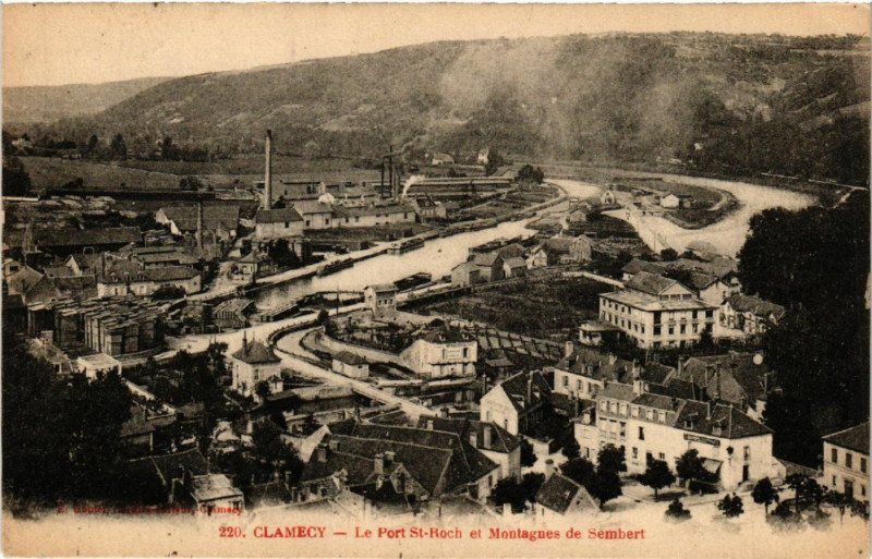 Carte postale ancienne Clamecy - Le Port Saint-Roch et Montagnes de Sembert à Clamecy